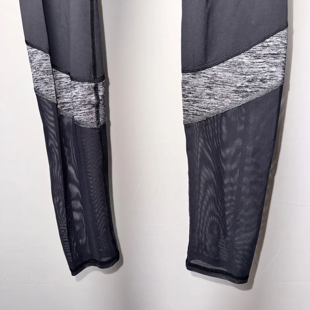 Lululemon Black Mesh Panel High Rise Leggings Size 8 Heathered‎ Grey Trim Yoga